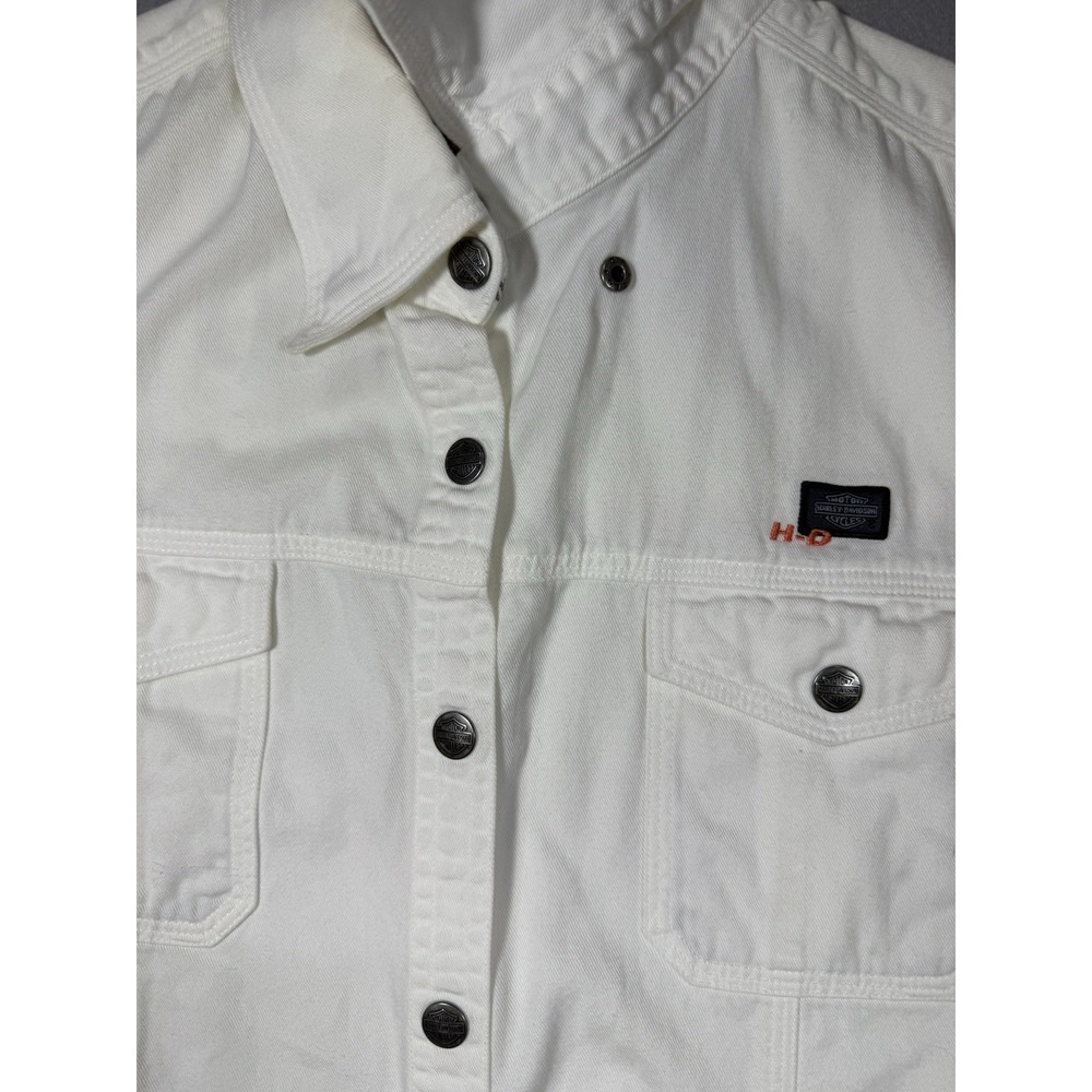 100% Cotton Harley Davidson Embroidered Women's White Cut Off Vest Size L Moto - Picture 5 of 10